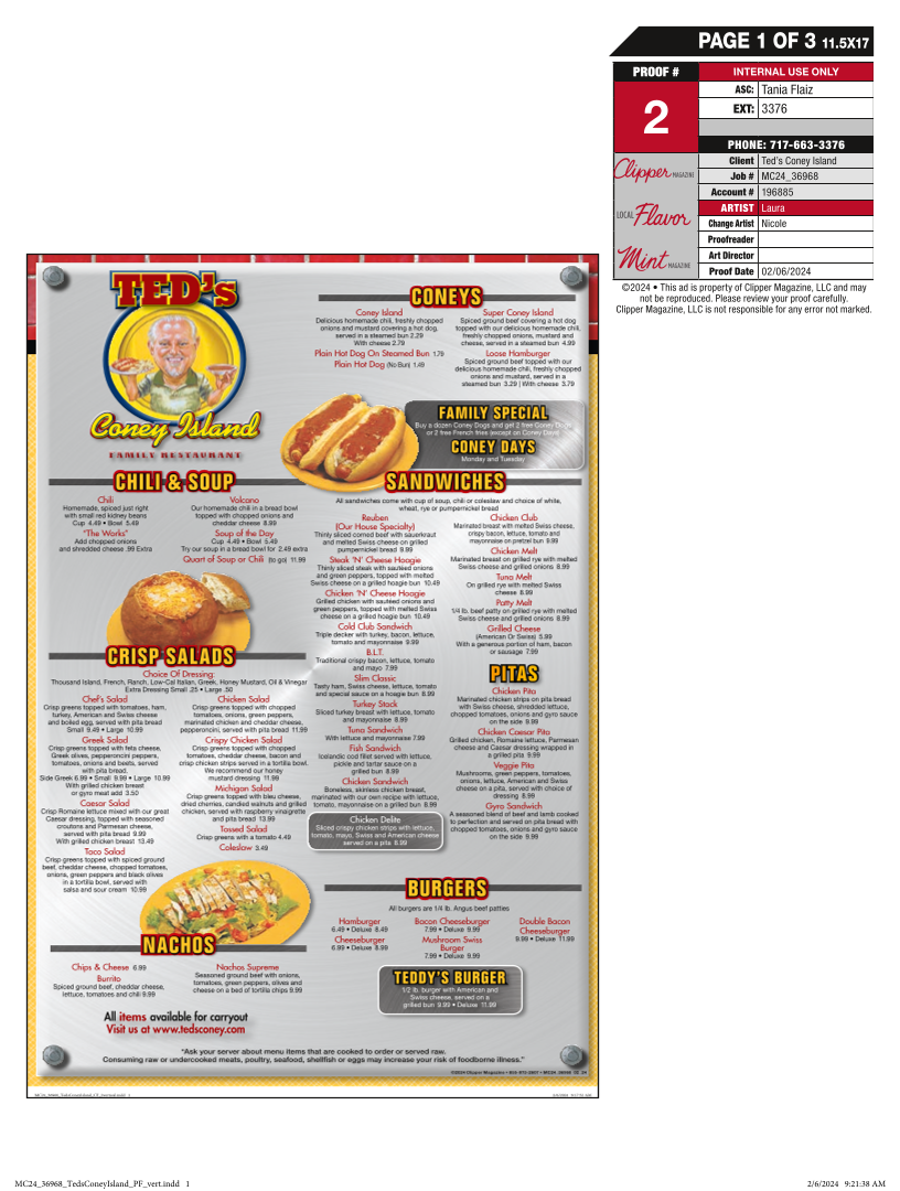 Ted's Coney Island Menu - Image 1